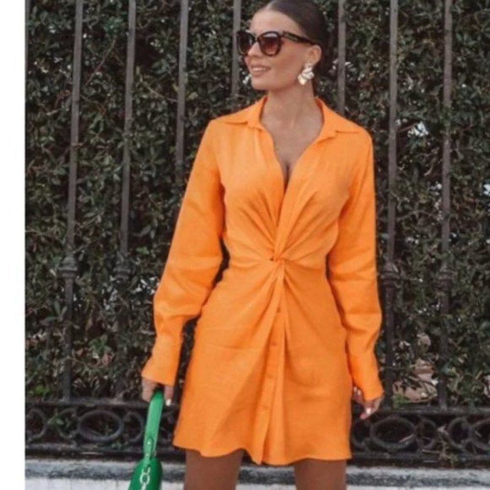 Orange Zara Twist front Dress